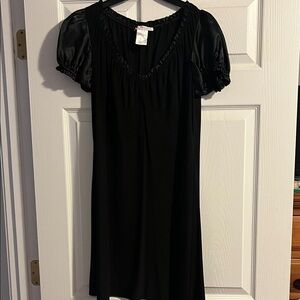 Vintage Wishes Wishes Wishes Black Satin Puff Sleeve Babydoll Dress